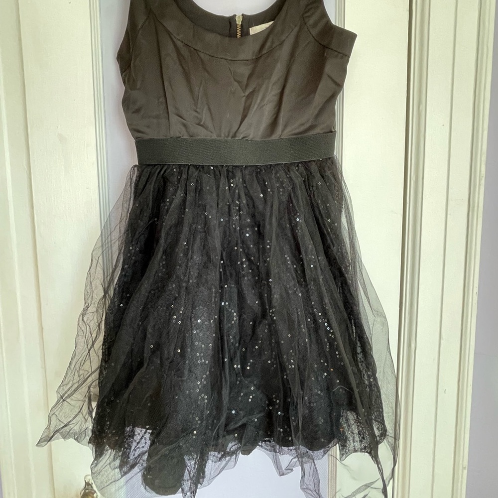 Black cocktail dress with black mesh overlay with silver sequin size Small